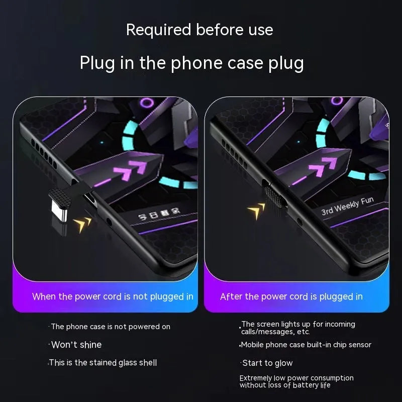 Glass phone case with light-emitting mech cartoon design for Apple iPhone