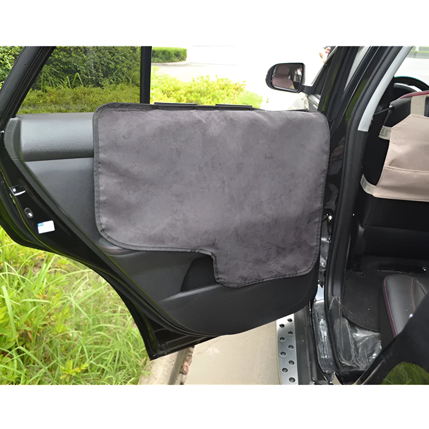 Suede car door mat protective cover in black, grey, and khaki for rear seat and window cushion, 71x56cm