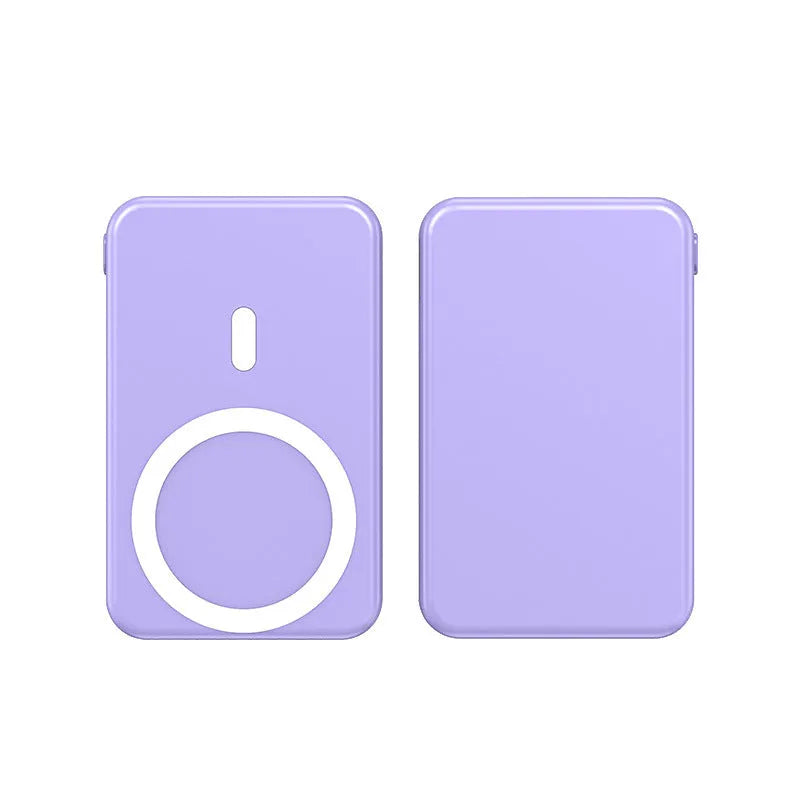 Ultra-thin portable power bank with magnetic wireless charging in black, blue, and white colour options