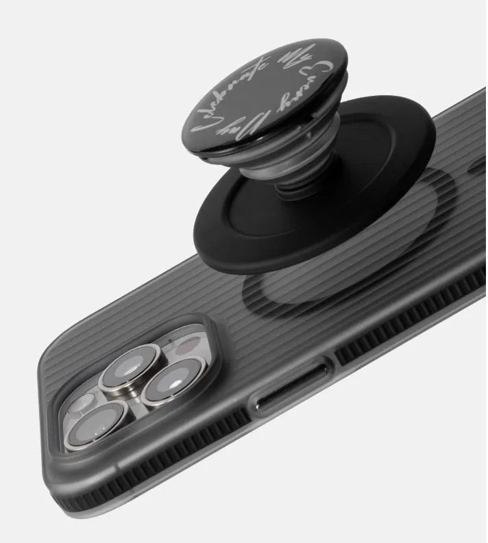 Transparent black magnetic phone case with black anti-slip bars for iPhone 14 Pro