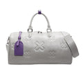 PU embossed travel bag women's large capacity 20-35L in beige with expansion function