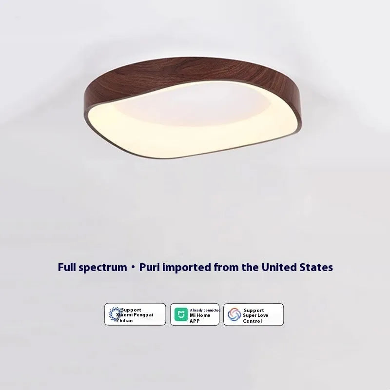 Mid-ancient full spectrum smart ceiling lamp with iron body and acrylic shade in walnut finish
