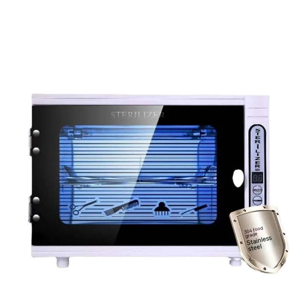 Silver ultraviolet steriliser with stainless steel chamber for salon tool disinfection