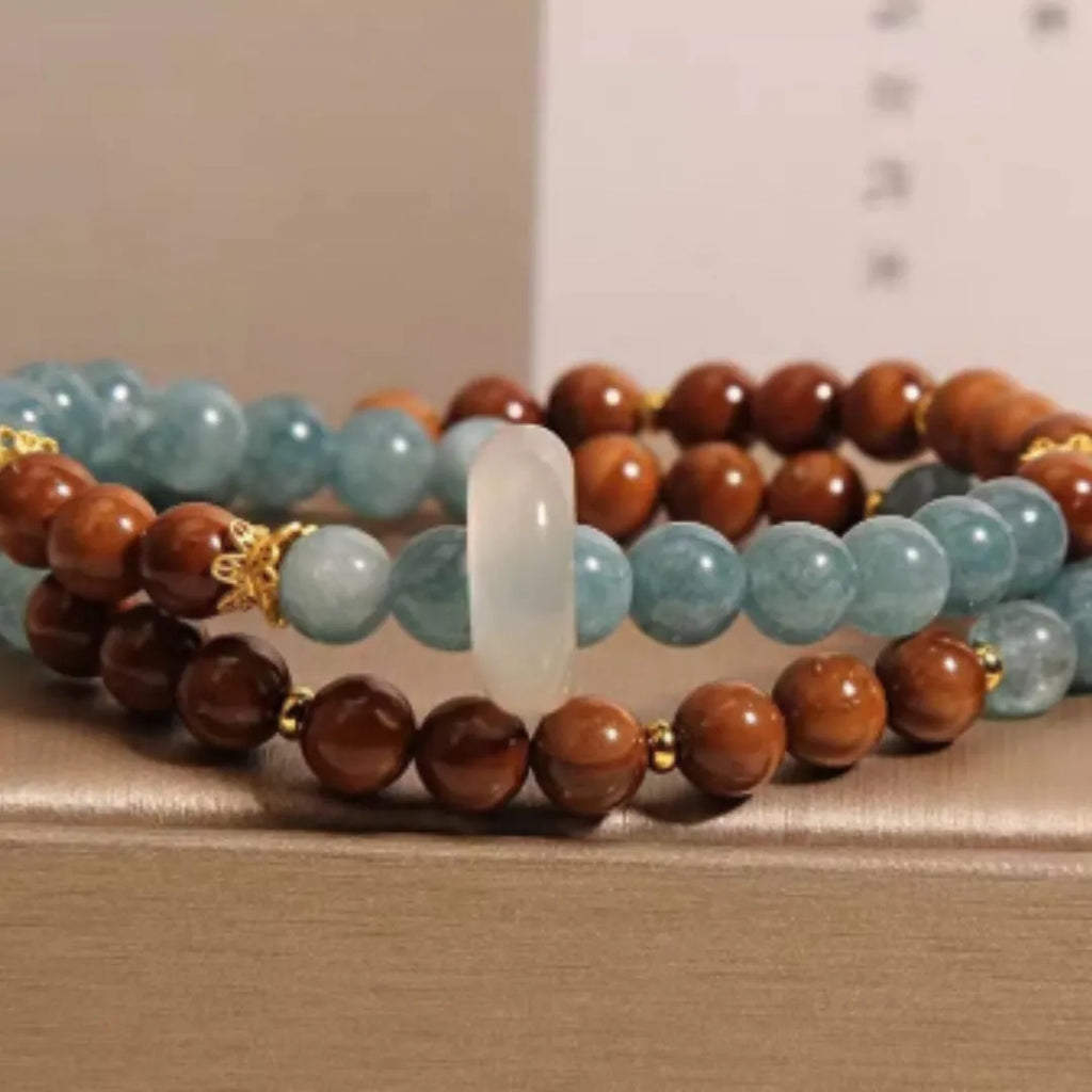 Women's double ring bracelet in cook blue water jade natural crystal electroplated finish