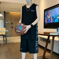 Men's thin polyester basketball sports suit with sleeveless vest and matching shorts