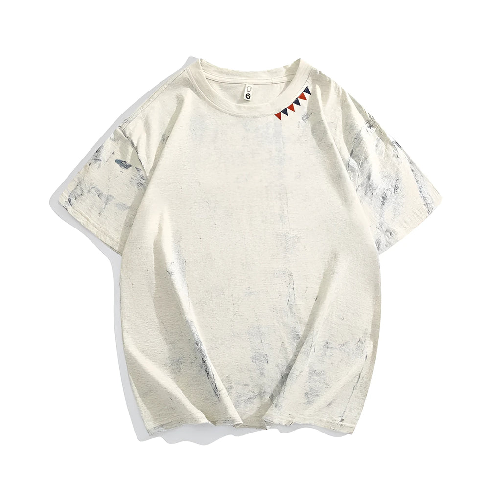 Grey tie dye printed cotton T-shirt with loose fit and half sleeves