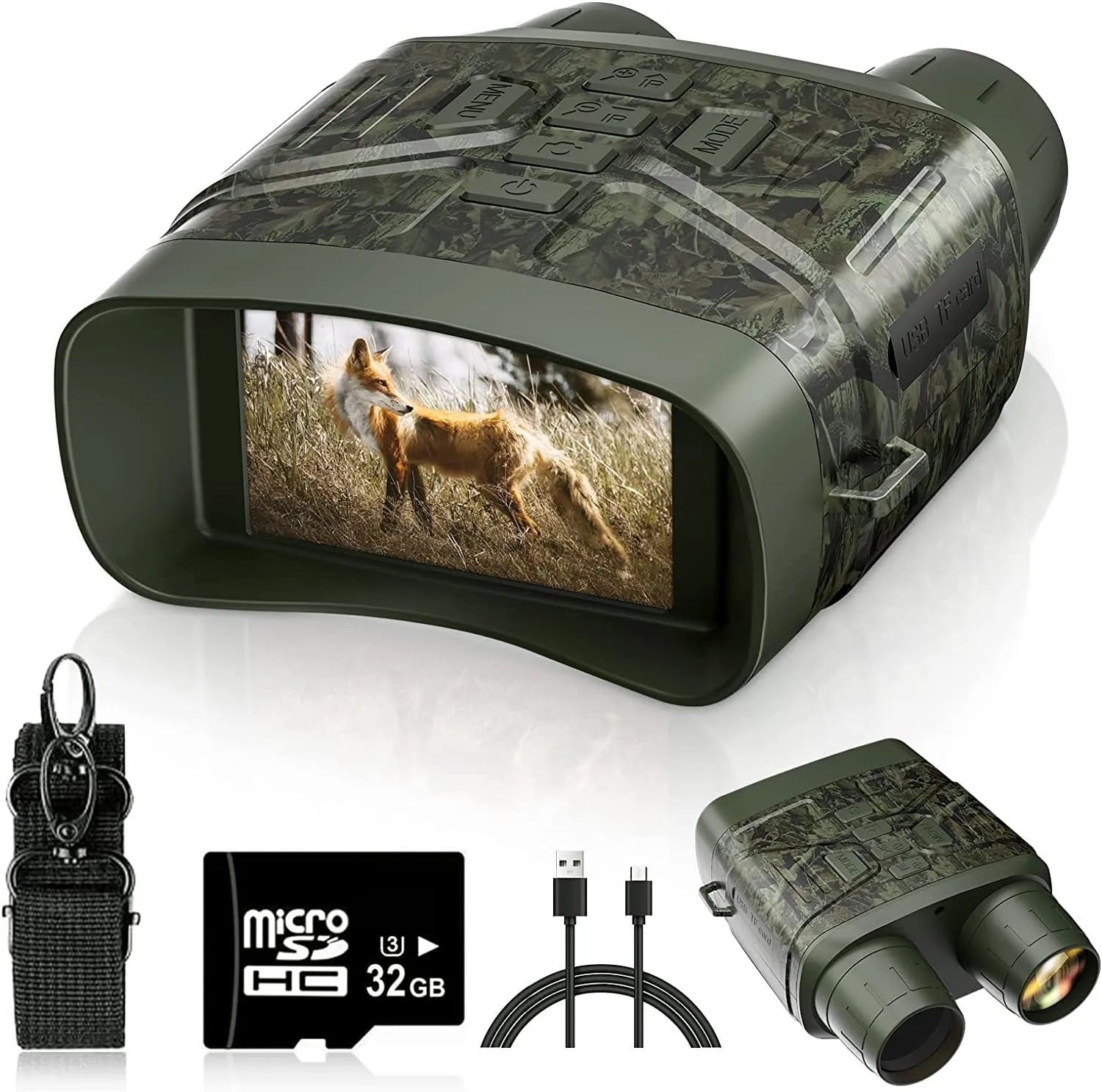 Black 4K night vision instrument with 3-inch screen showing night vision display