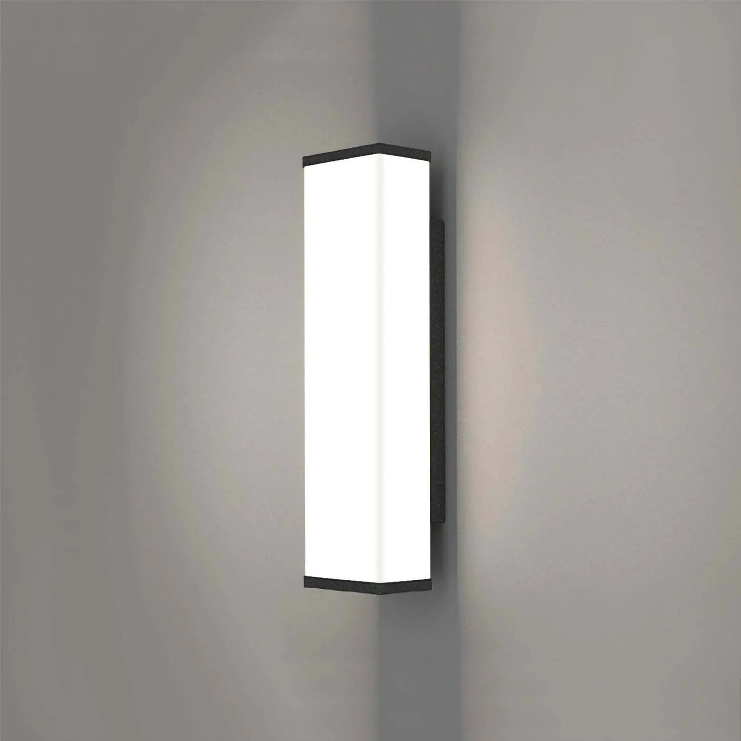 Stainless steel long strip outdoor wall light with LED, mounted on an exterior wall.