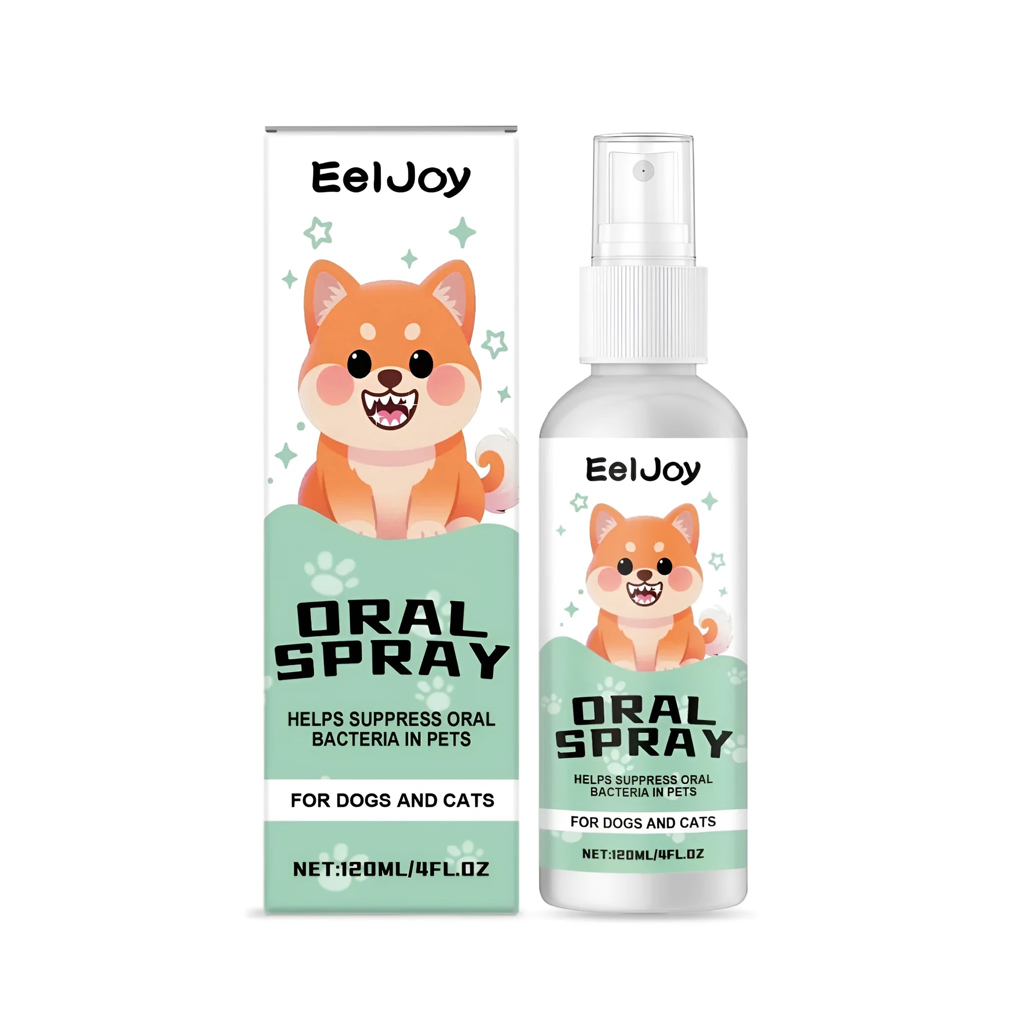 120ml bottle of pet oral spray with chlorhexidine and mint extract for dogs and cats.