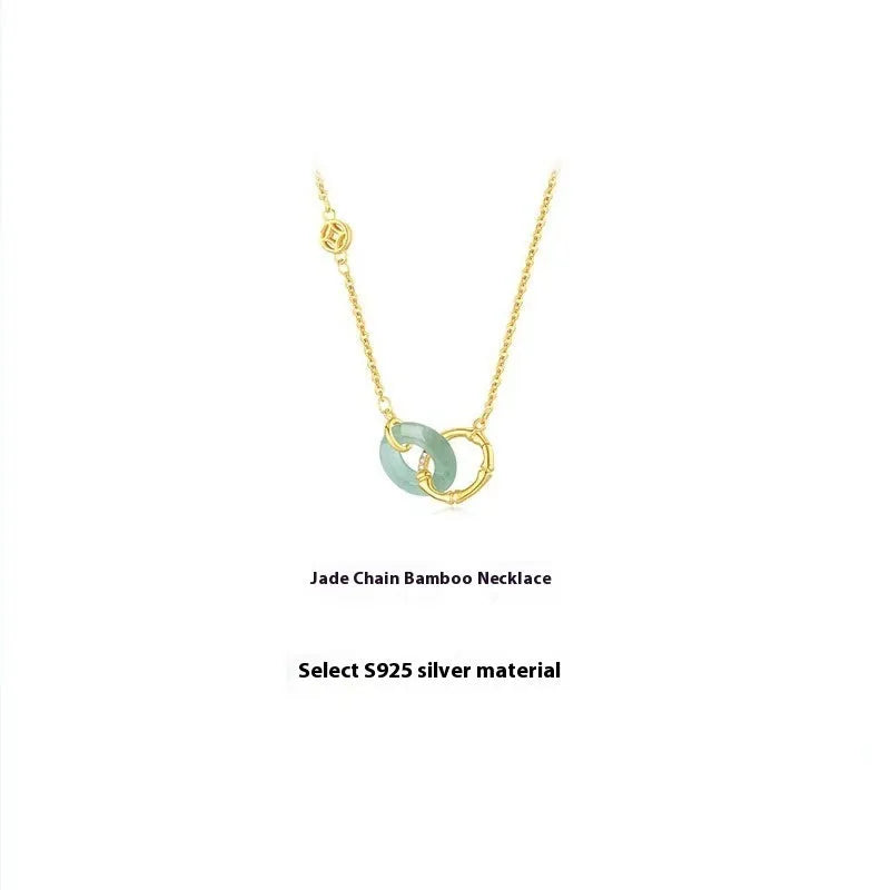 Sterling silver necklace with bamboo peace buckle geometric pendant on adjustable chain