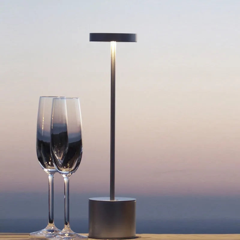 Aluminium LED rechargeable touch lamp in choice of five colours with dimming control