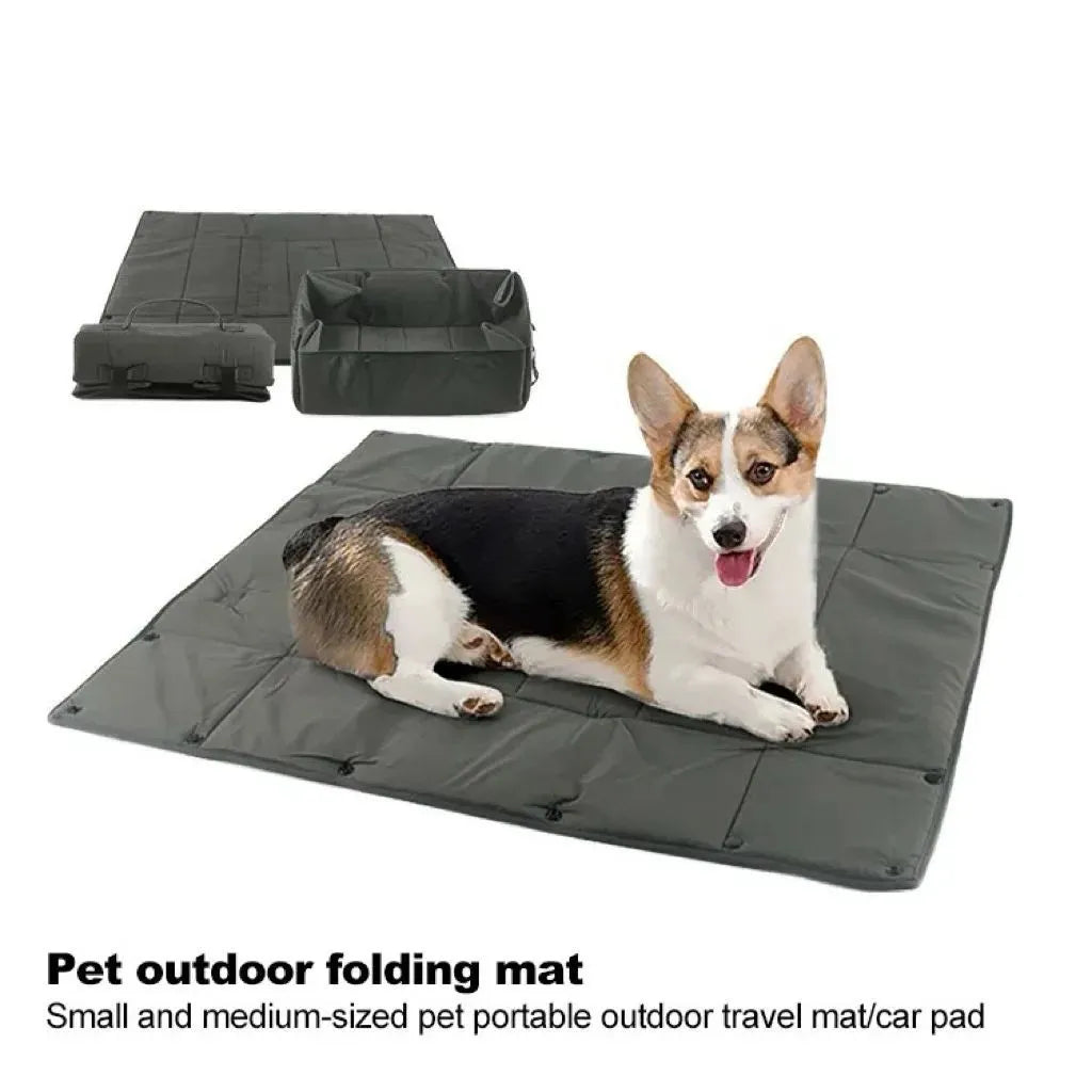Portable 3-in-1 dog travel bed in black, collapsible with water resistant outer shell for small dogs