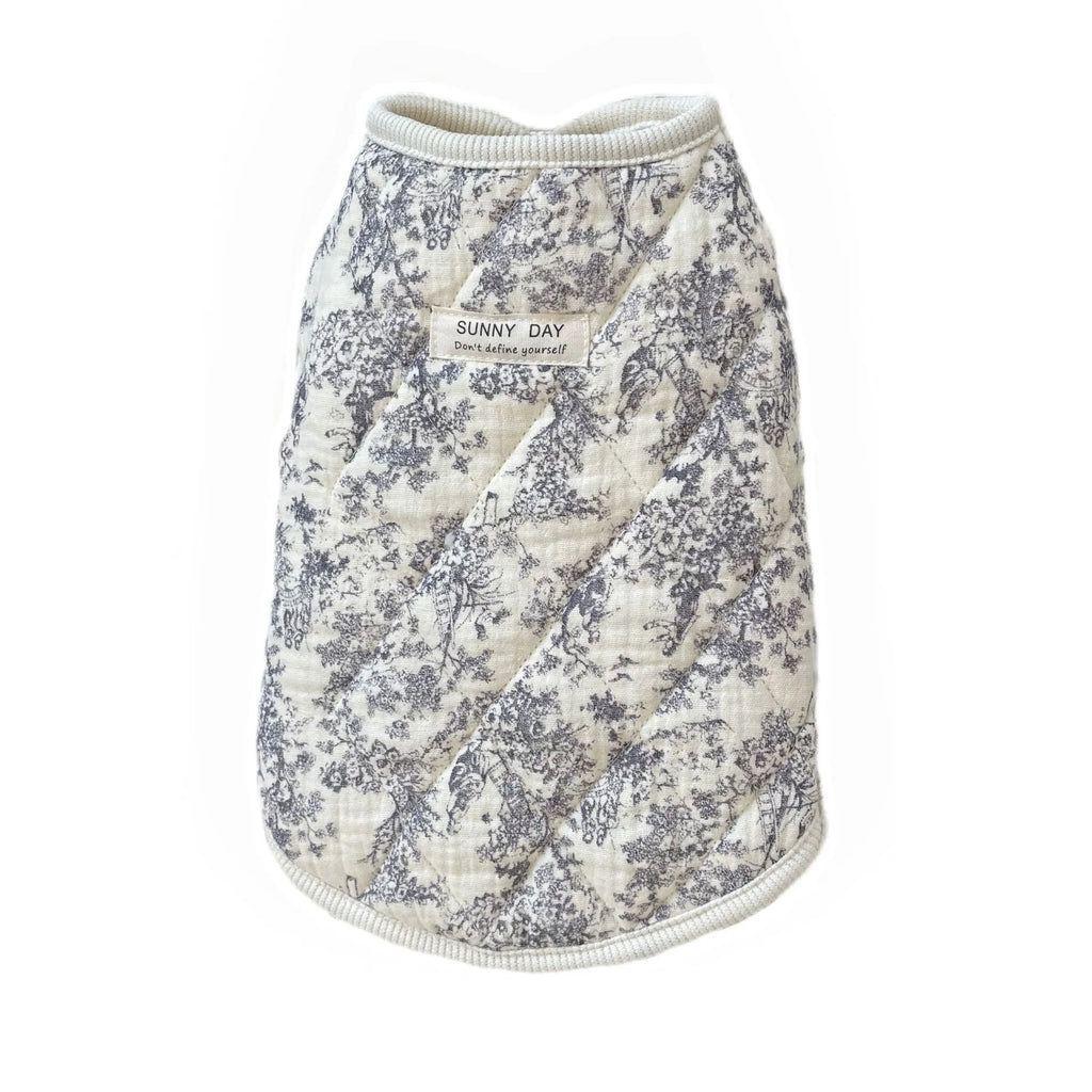 Cotton-padded pet clothes in Chinese ink style or lavender colour with vest or flounced sleeve designs