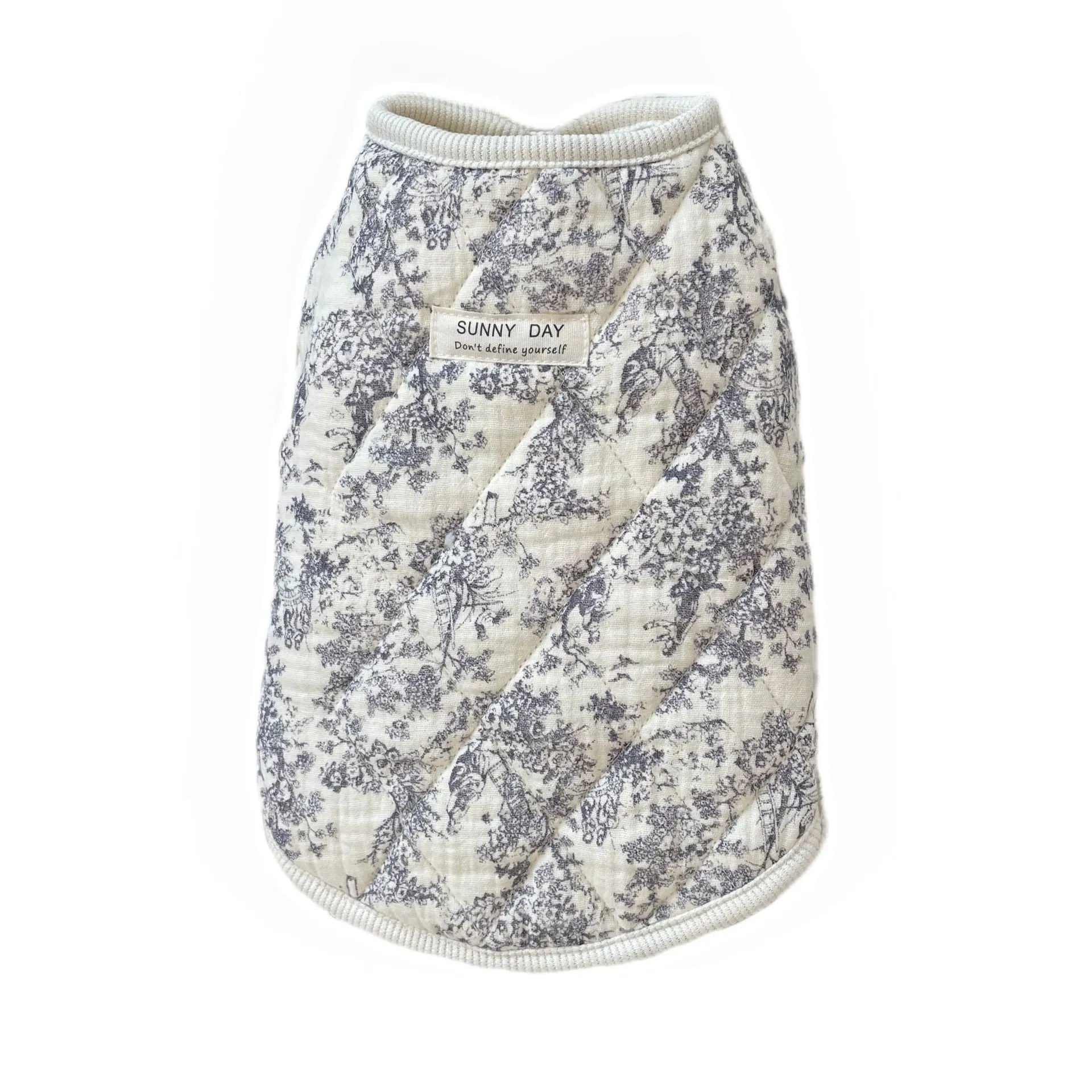 Cotton-padded pet clothes in Chinese ink style or lavender colour with vest or flounced sleeve designs