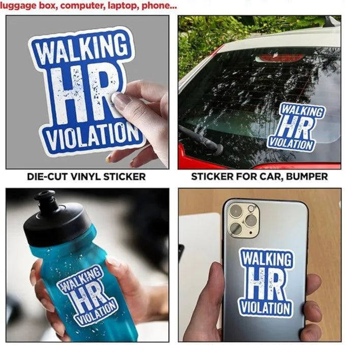 White vinyl hard cap sticker pack with funny HR department quote for office door decor