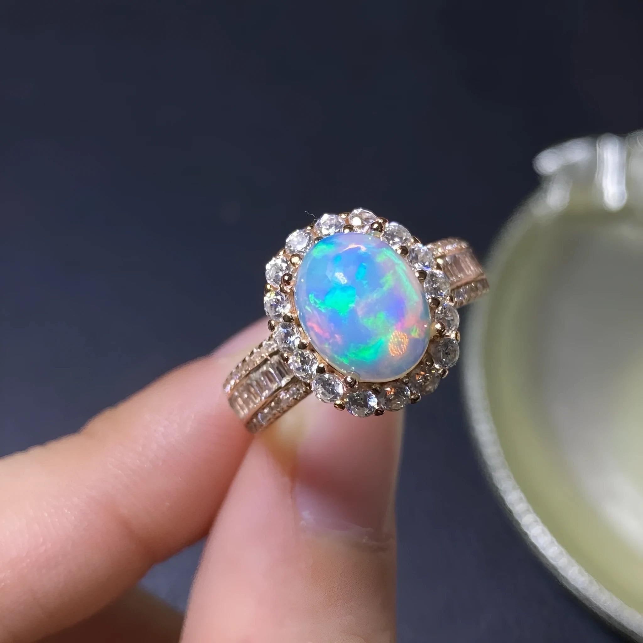 Handmade silver opal ring with opening design in choice of plating colours