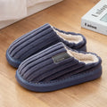 Warm plus-size men's slippers with plush upper, striped pattern, coffee brown colour