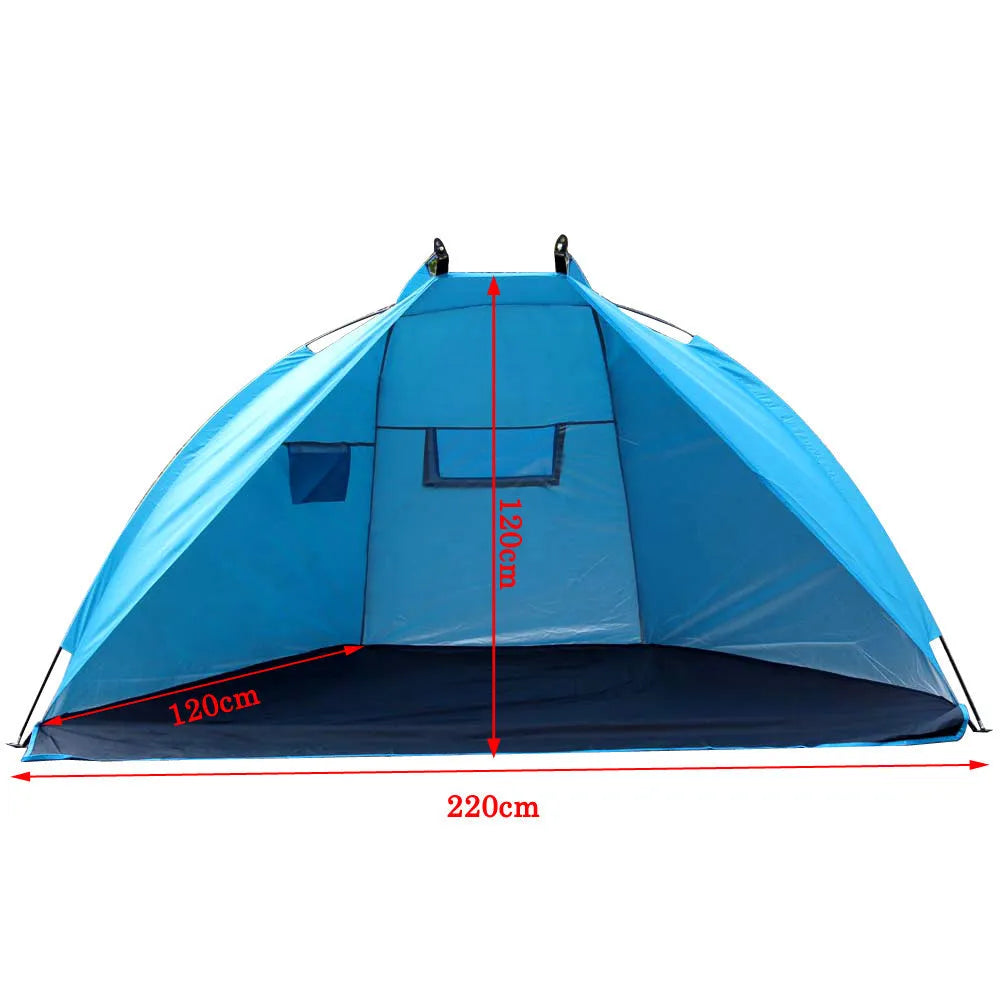 Green single-layer Oxford cloth fishing beach tent with fibreglass poles, 220 x 120 x 120 cm, for two persons