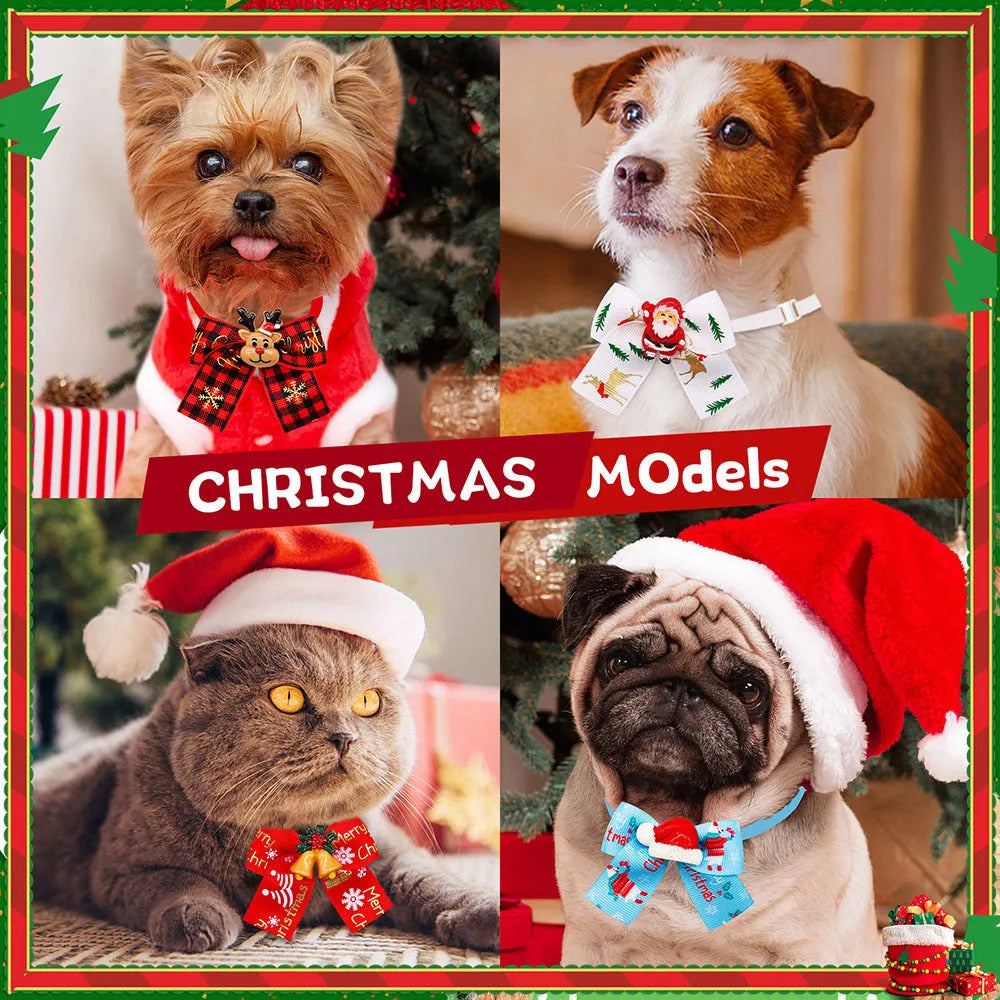 Red and green Christmas pet bow tie accessory for dogs cats and tree decoration