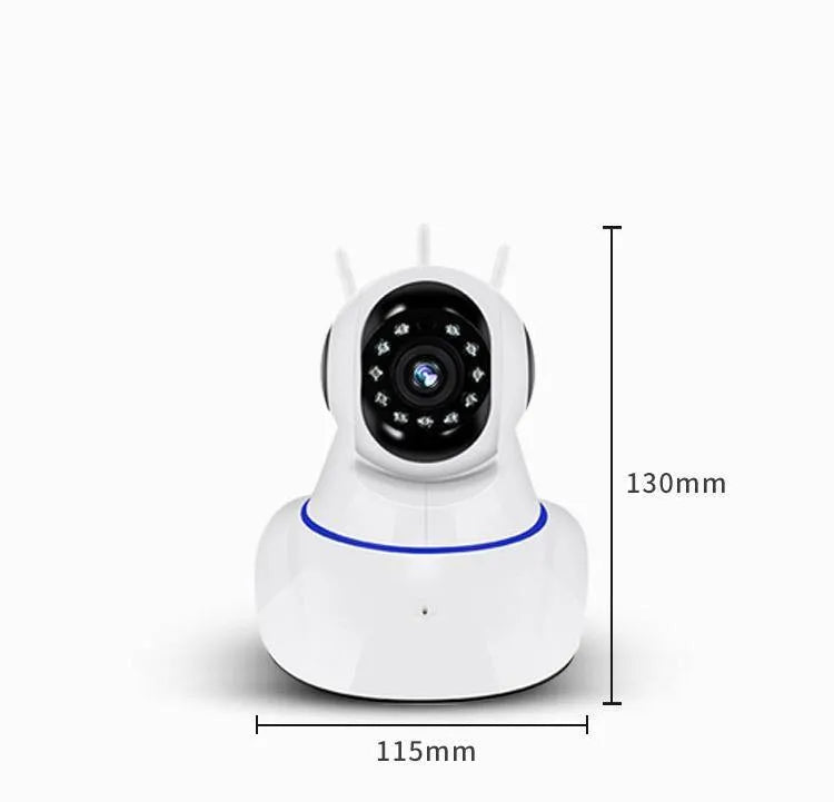 White wireless dome security camera with a 3.6mm lens for HD indoor and outdoor surveillance.