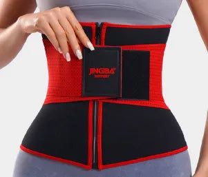 Waist support trainer in black with adjustable wrap design for fitness running yoga cycling