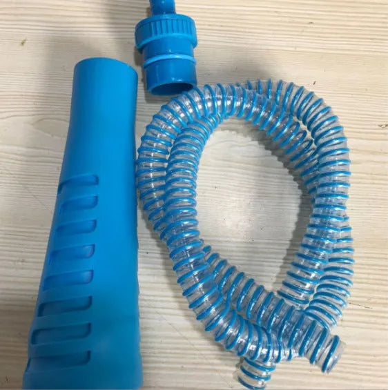 Blue plastic suction pipe cleaner for appliances, showing its 114 cm length and round head.