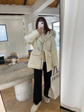 Women's high-waist knitted wide-leg trousers in cream white, floor-length design for winter wear