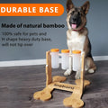 Wooden dog puzzle toy feeder with treat compartments measuring 31x30x20cm