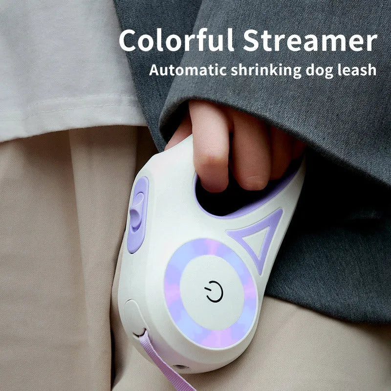 Retractable dog leash with one-handed brake in Dream Purple 3m – ABS body with large grip handle and collar