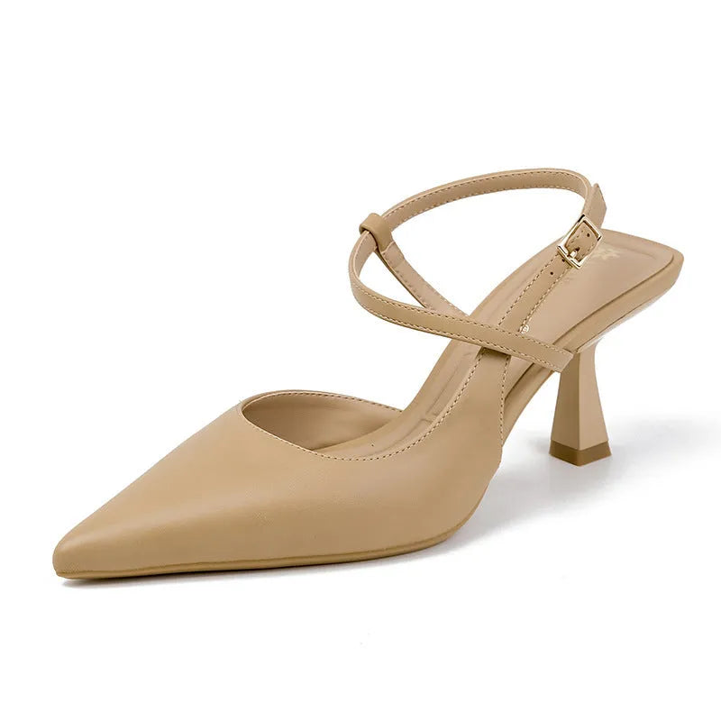 Solid colour women's pointed stiletto heel pumps with imitation sheepskin lining available in apricot brown and black