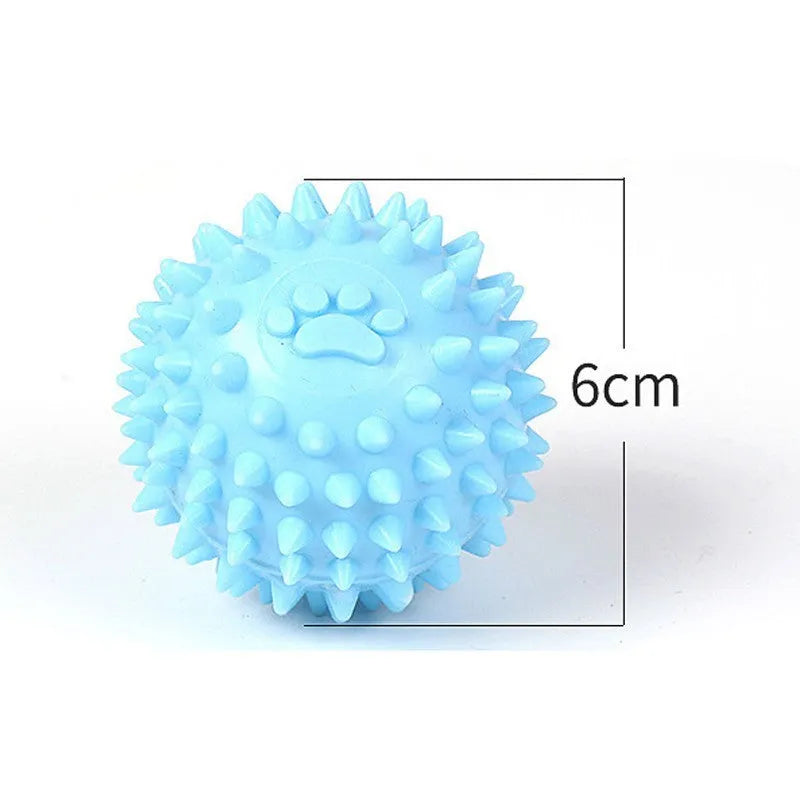 Blue TPR rubber dog chewing ball with footprint texture, 6cm diameter pet tooth cleaning toy