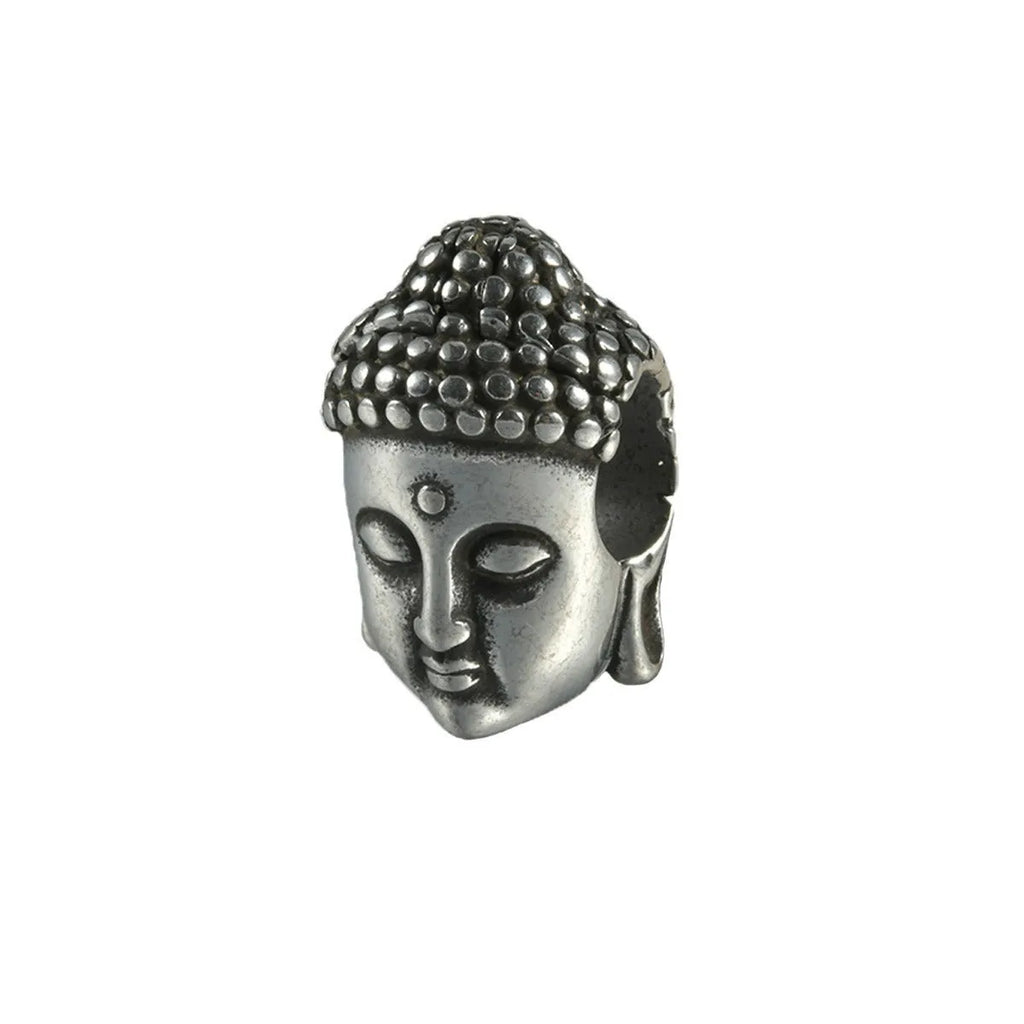 Stainless steel hollow skull Buddha earring in geometric hip hop style.