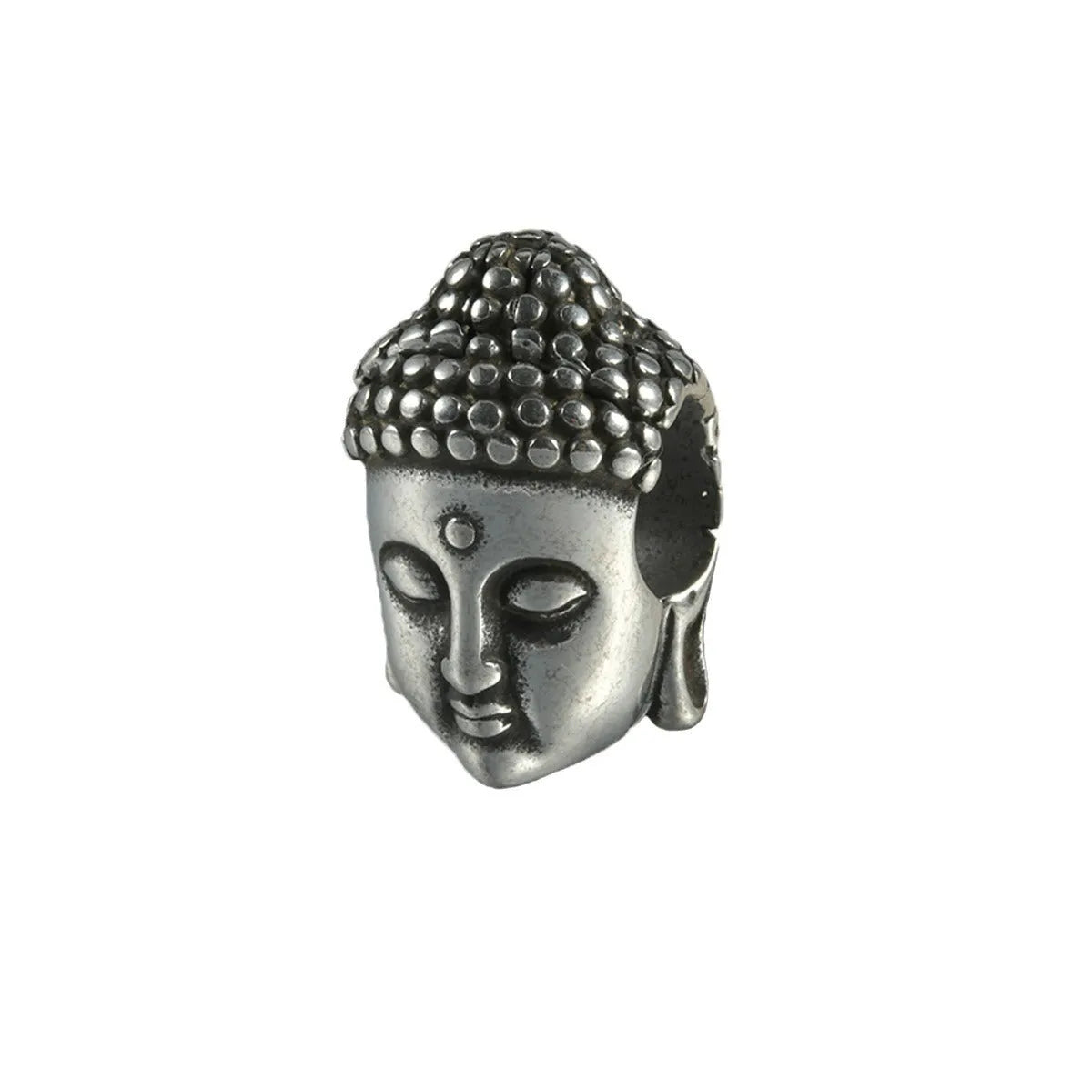 Stainless steel hollow skull Buddha earring in geometric hip hop style.