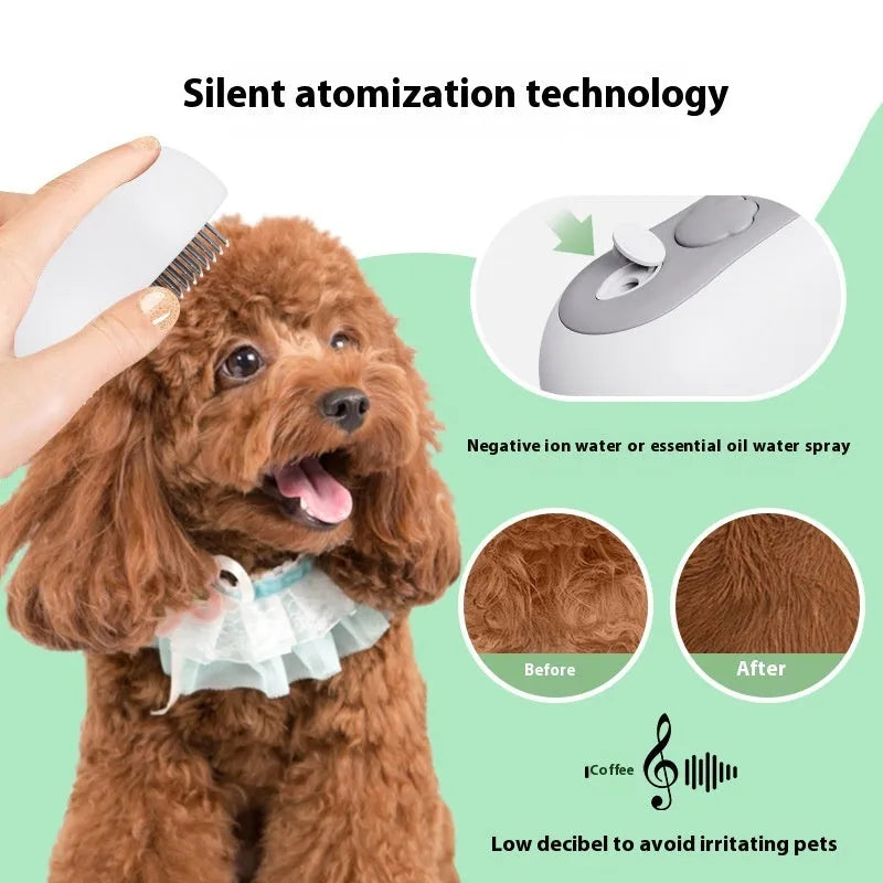 Cordless cat grooming massage comb in beige yellow, blue, grey, or orange colours with silicone teeth.