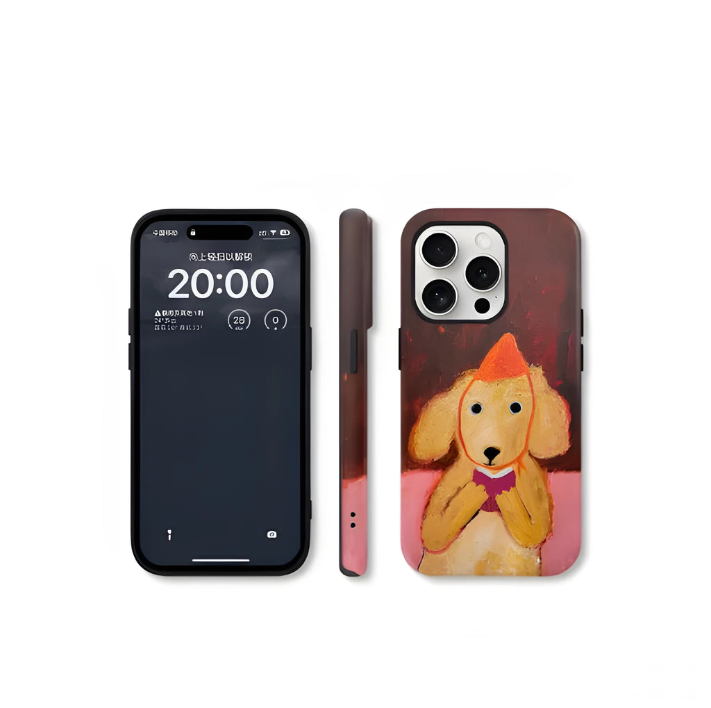 Brown reading dog oil painting phone case for iPhone with full hemming design