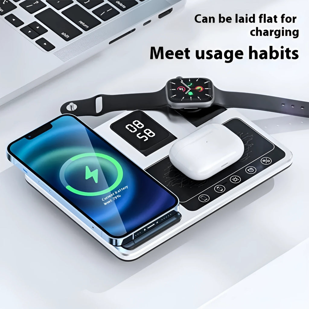 Multifunctional wireless fast charging clock folding bracket for mobile phone in black plastic version