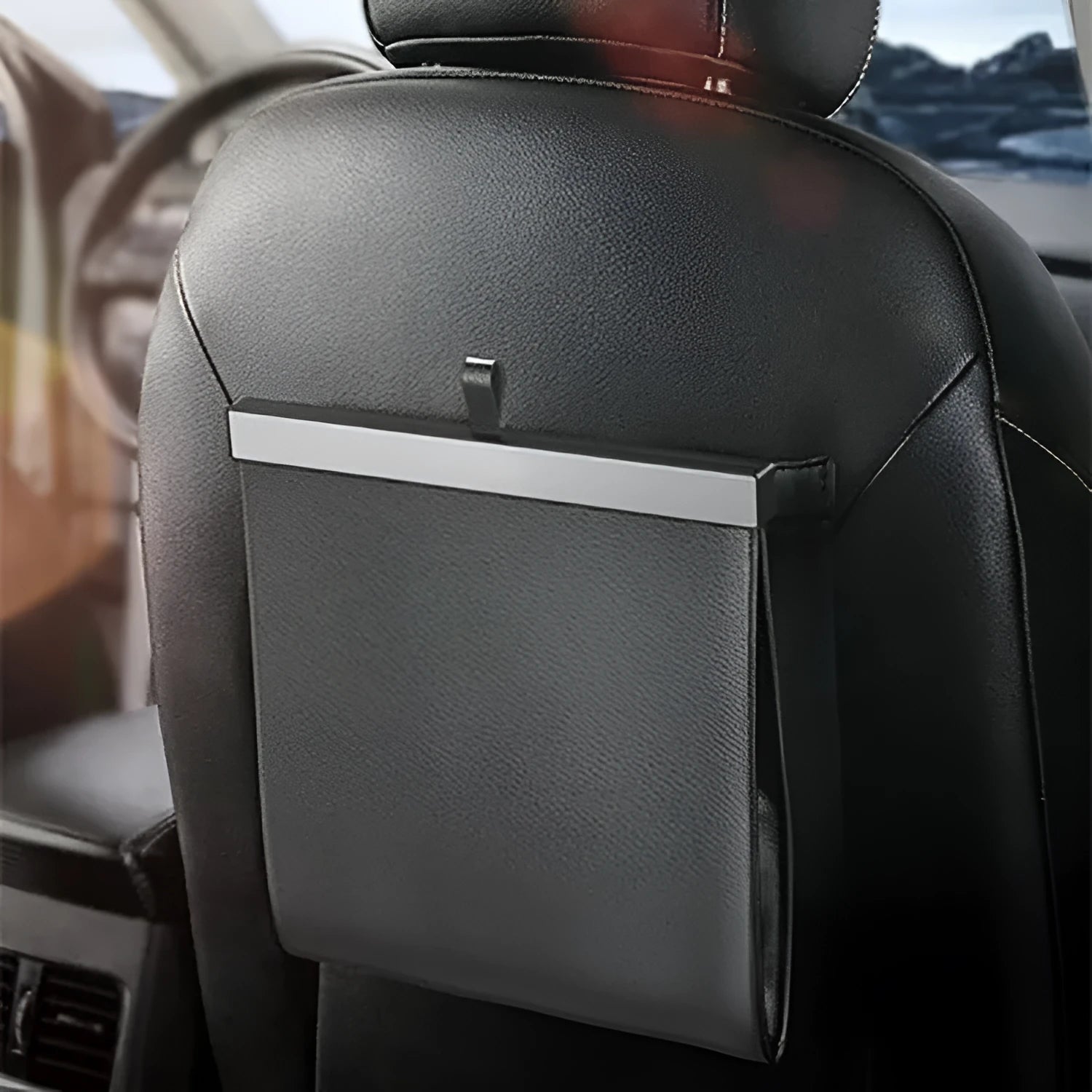 Leather waterproof car garbage bag hanging with foldable design in black