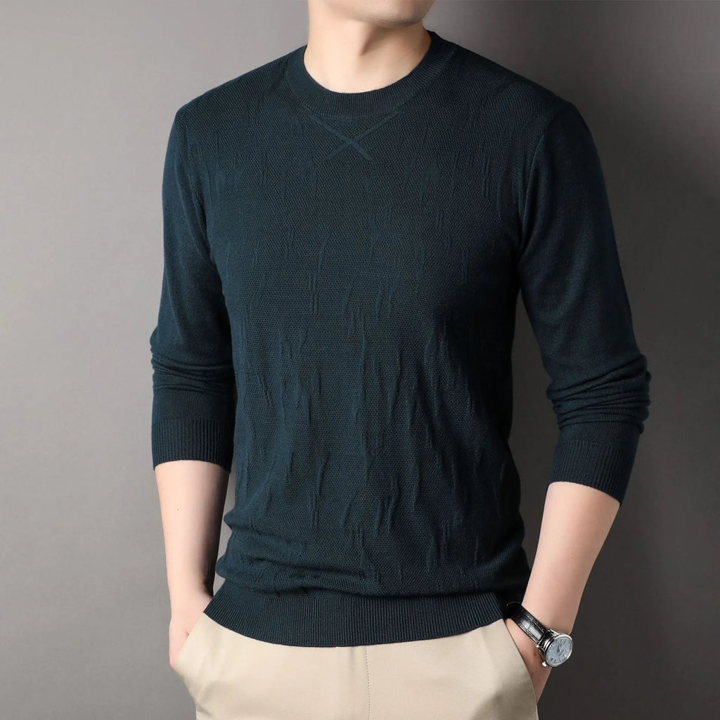 Men's solid colour polyester fibre loose fit long sleeve sweater in khaki, available in sizes M to 4XL