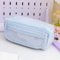 Canvas Korean-style pen case with ten-layer flip compartments open, showing internal sections.
