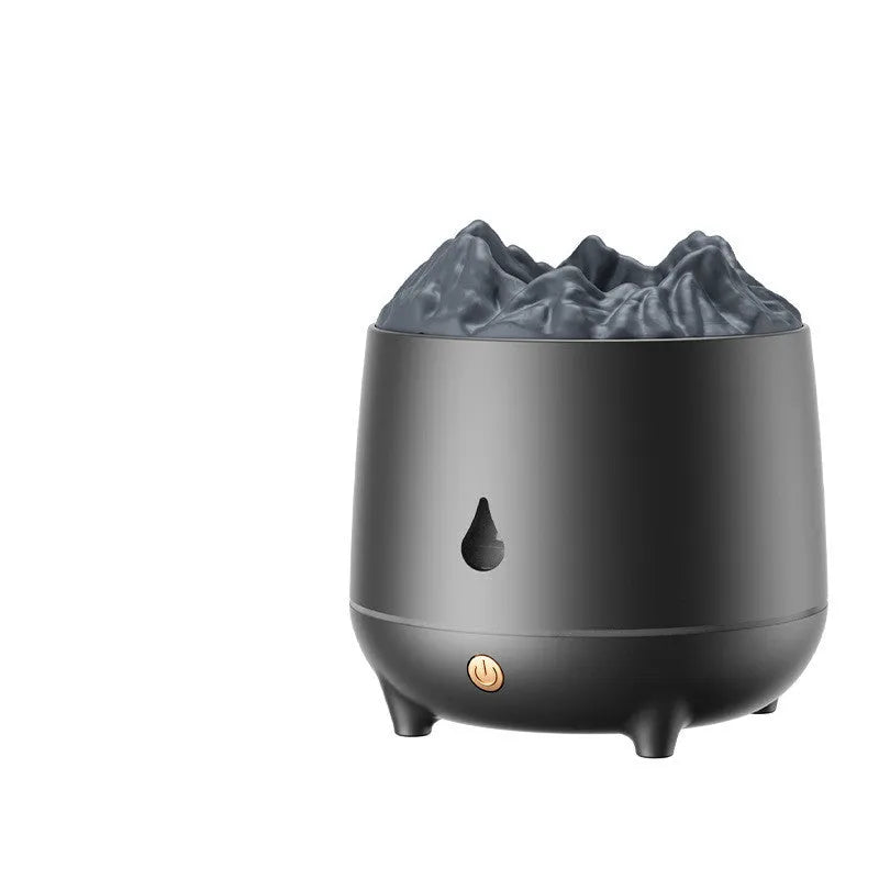 Black volcano-shaped ultrasonic humidifier and aromatherapy diffuser with USB cable