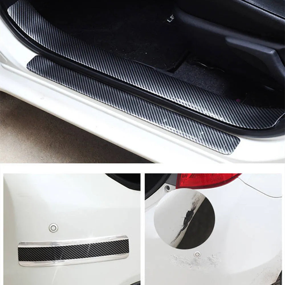 Carbon fibre pattern car door sill protective sticker 1 metre by 3 centimetres in five colours