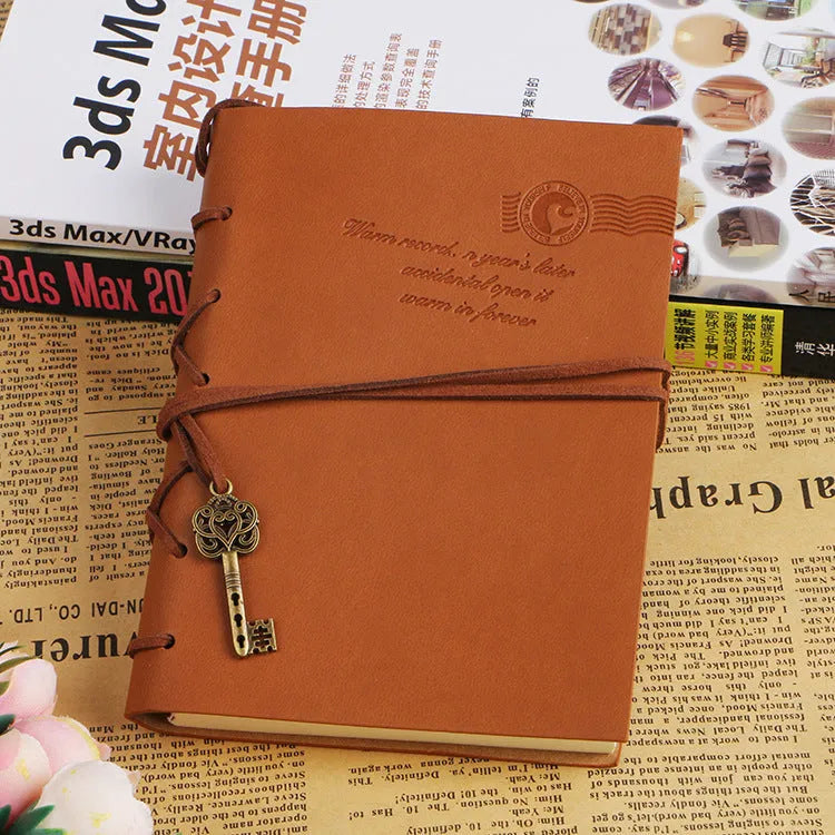 Retro bandage faux leather notebook set with two sizes and strap closure, brown cover, poly paper pages
