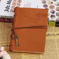 Retro bandage faux leather notebook set with two sizes and strap closure, brown cover, poly paper pages