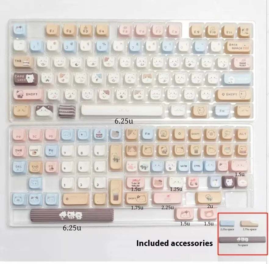 Sea salt cat themed PBT keycap set for mechanical keyboards showing the full 26-key layout.