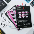 Two designs of fresh-style printed postcards showing artwork fronts and blank backs for messages.