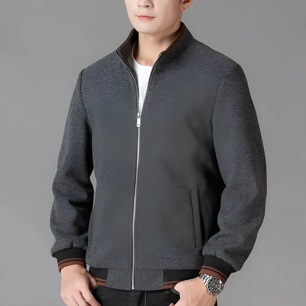 Men's grey sport-style fleece jacket with stick pocket and long sleeves for autumn wear