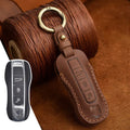 Genuine cowhide leather Porsche key cover in retro style for 3-key or 4-key fobs