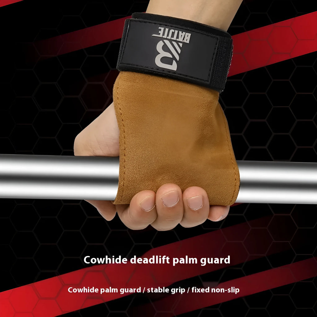 Pair of brown fitness wrist protectors showing silicone grip dots on the palm side.