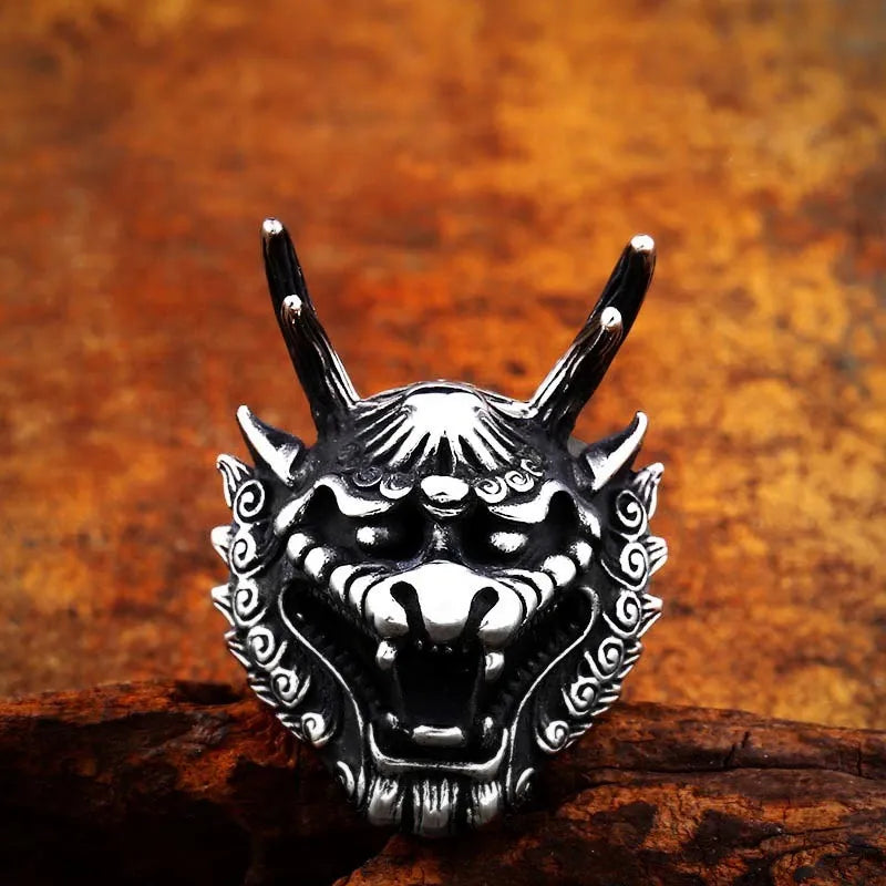 Men's stainless steel dragon ring with embossed dragon motif, sizes No.7 to No.13
