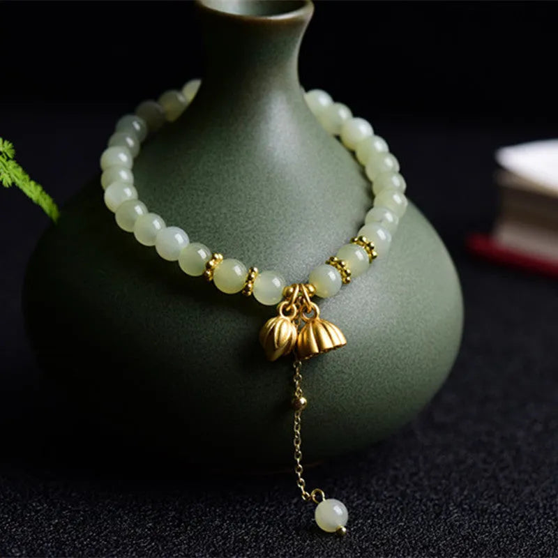 Shihuan natural Hetian Jade bracelet with 6mm beads, constellation design and fu character